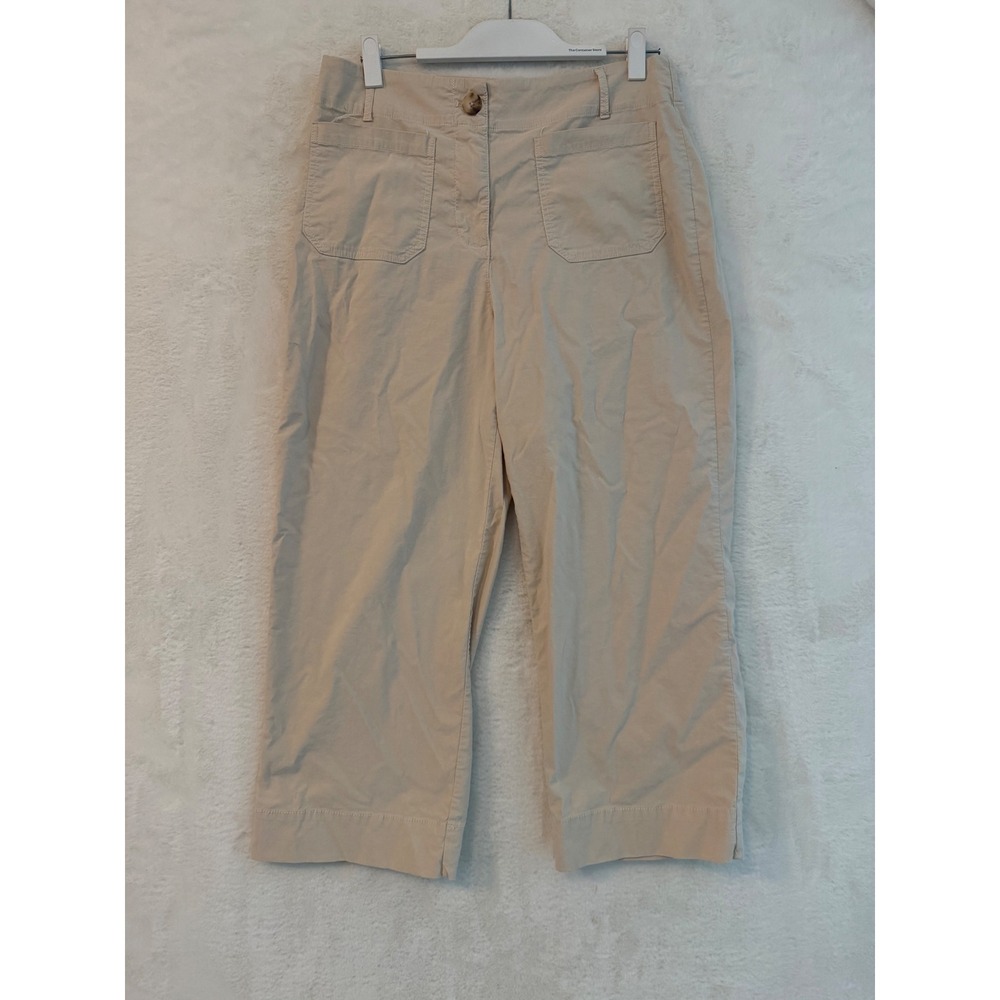 Beige High Waisted Cropped Wide Leg Utility Pants Women Size 10 EU 40 Neutral